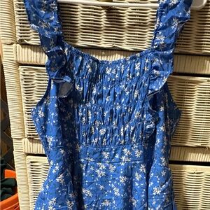 Blue Floral Ruffle Romper